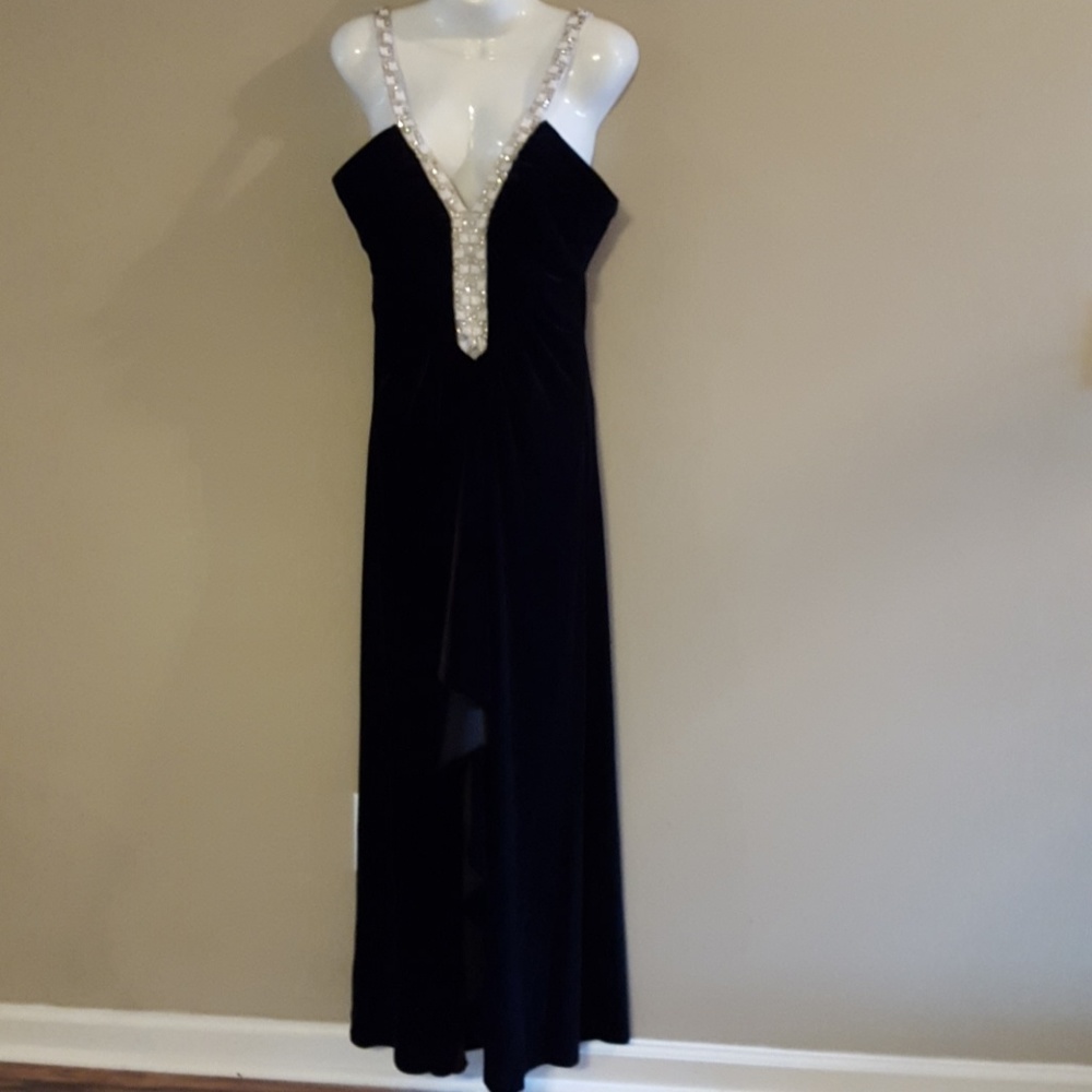 Black Velvet gown with White beaded straps